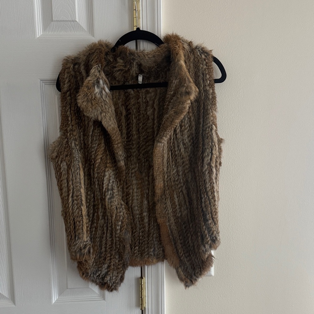 Joie Brown Rabbit Fur Vest XS